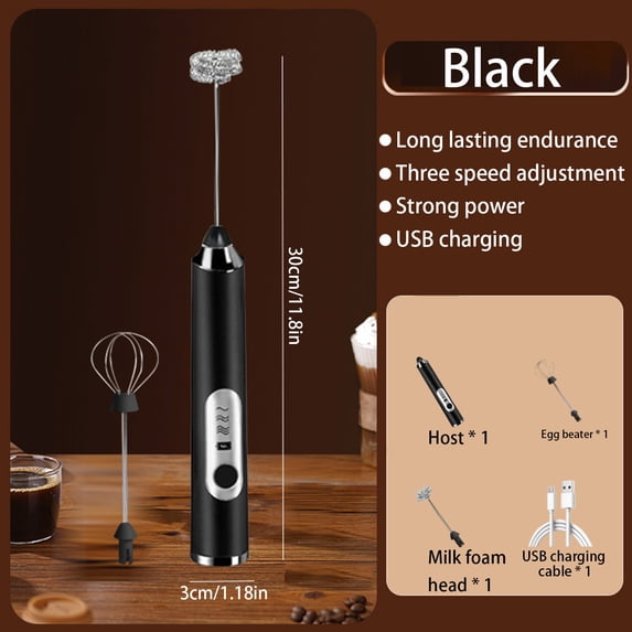 Handheld Milk Frother 3 Rapidity Adjustable Electric Coffee Whisk with Stainless Steel Mixers USB Rechargeable Drink Stirrer for Lattes Matcha Hot Chocolate - Home Kitchen Office Camping