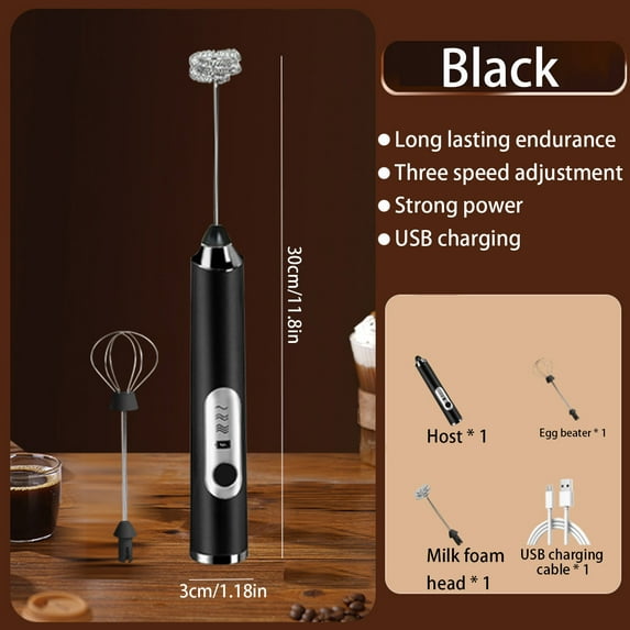 Handheld Milk Frother 3 Speed Rechargeable Coffee Whisk with Stainless Steel 3 Whisks Adjustable Drink Mixer Wand for Latte Cappuccino Egg Cream Home Kitchen Barista Tool