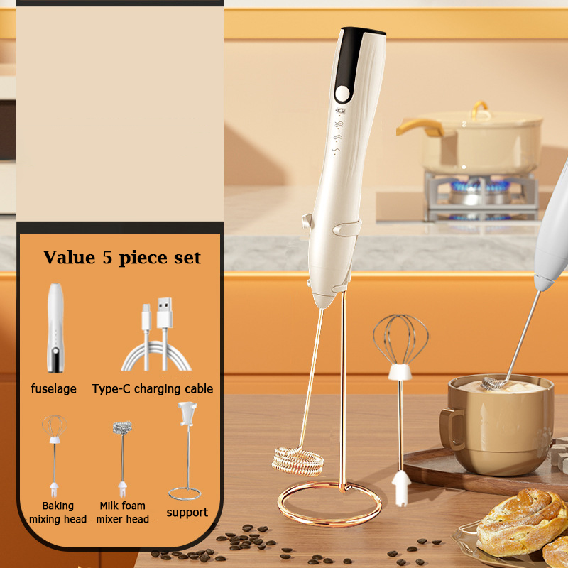 Handheld Milk Frother, Electric Whisk Drink Foam Mixer with 2 Heads 1