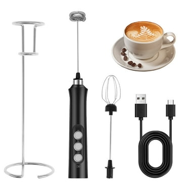 Handheld Milk Frother with Stainless Steel Stand 1200mAh Rechargeable Milk Foam Maker 3 Speeds Adjustable Electric Foam Maker Powerful Mini Milk Foamer for Coffee Cappuccino Frappe