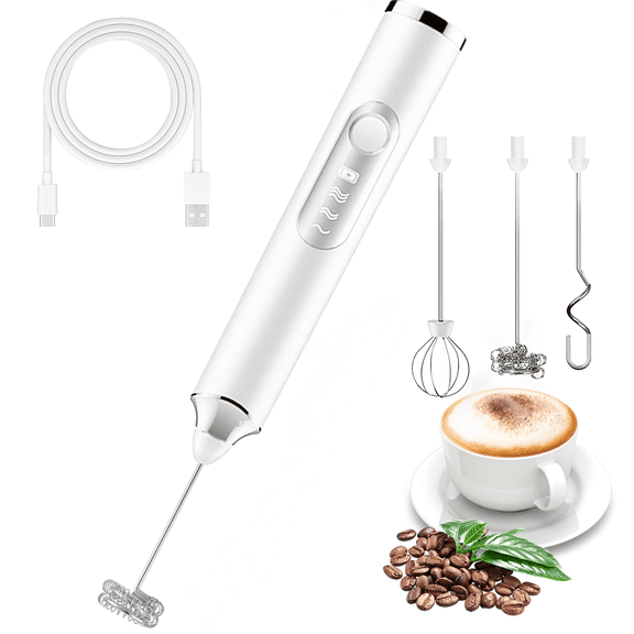 Handheld Milk Frother USB Rechargeable, with 2 Heads Coffee Whisk Foam Mixer, 3 Speeds Electric Mini Blender for Latte, Cappuccino, Hot Chocolate, Egg