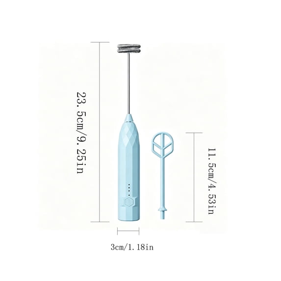 Handheld Milk Frother Wand for Coffee, Rechargeable Electric Whisk with 2 Heads for Latte, Cappuccino, Hot Chocolate, Egg Blue