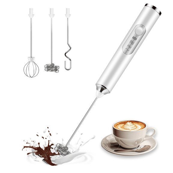 Handheld Milk Frother for Coffee, Battery Operated Electric Foam Maker, Mini Drink Mixer Whisk for Latte Cappuccino, White