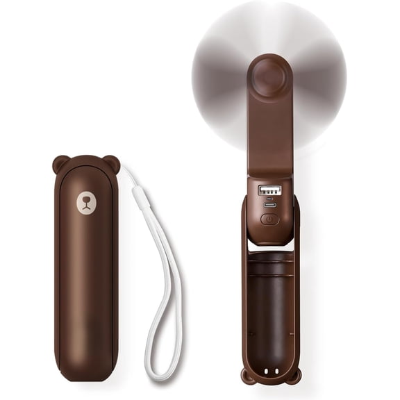 Handheld Mini Fan, 3 IN 1 USB Rechargeable Portable Fan [12-19 Working Hours] with Power Bank, Flashlight, Pocket Design for Travel/Summer/Concerts/Lash, Gifts for Women (Brown)