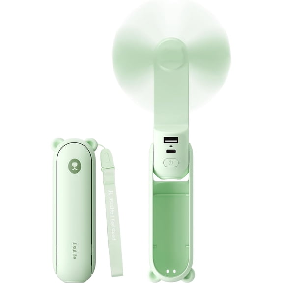 Handheld Mini Fan, 3 IN 1 USB Rechargeable Portable Fan [12-19 Working Hours] with Power Bank, Flashlight, Pocket Design for Travel/Summer/Concerts/Lash, Gifts Women(Green)