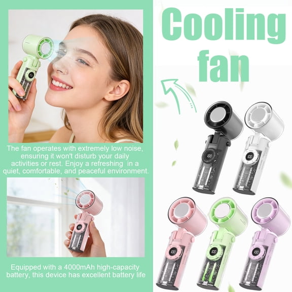 Handheld Mini Fan, Handheld Mini Rechargeable Fan Usb, Cooling Fan Portable, Portable Fan for Travel, 7X2.5X2.5 Inch Foldable Design with Lanyard and Matching Data Cable, Digital