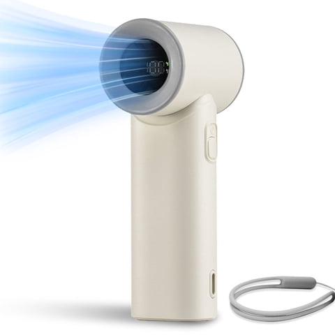 Portable Mini Camping Handheld Fan - USB Charging Air Turbo Tech 14H Runtime LED Display Beige Household