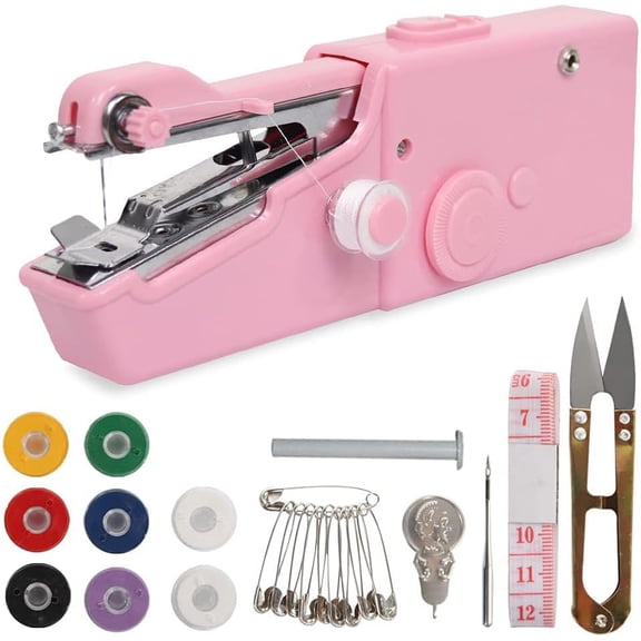 Handheld Mini Portable Sewing Machine for Beginners - Quick Stitching for Fabrics, Clothes, Curtains, DIY, Home and Travel