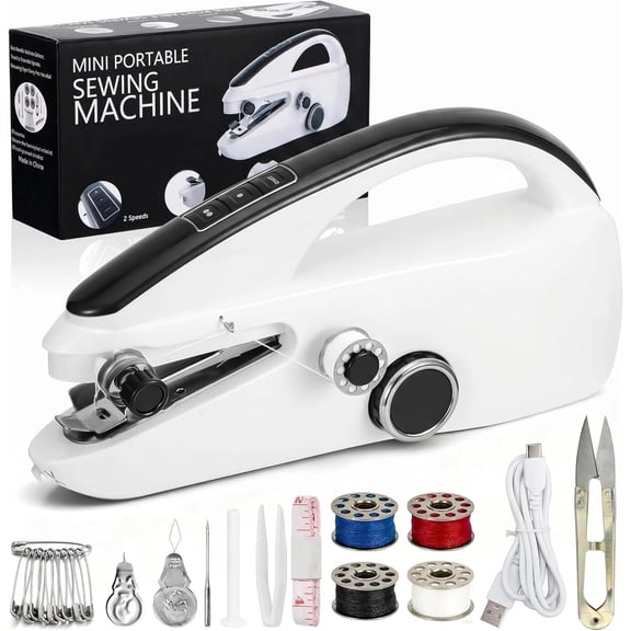 Handheld Mini Sewing Machine for Beginners, Portable Electric Hand Stitcher, Lightweight Easy-to-Use DIY Sewing Tool for Travel, Clothing & Fabric Repairs