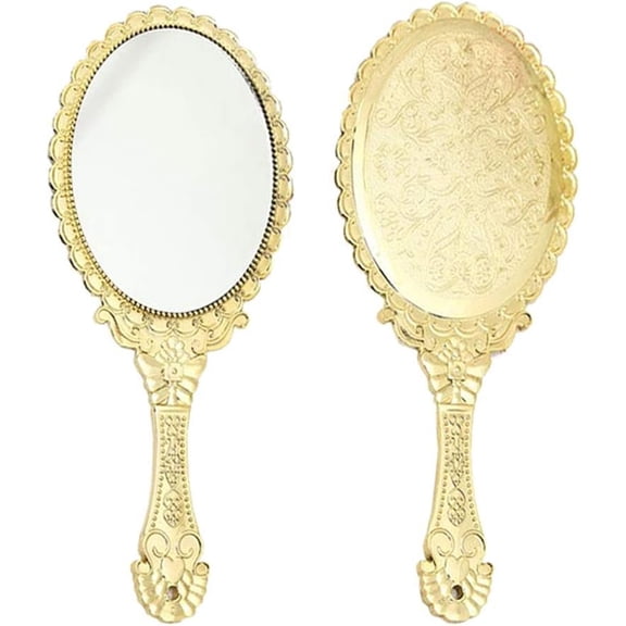 Handheld Mirror, Hand Held Mirror with Handle, Small Travel Packet Compact Mirrors, Decorative Makeup Purse Mirrors for Girls Women, Golden