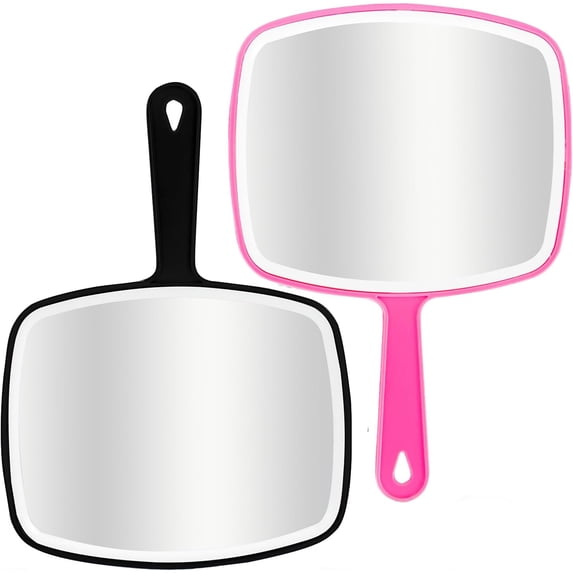 Handheld Mirror, Portable Hand Mirror with Hanging Hole in Handle, Pink 7.4" W x 10.4" L