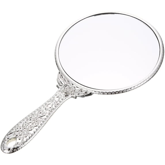 FRCOLOR Retro Rose Handle Mirror Silver ABS Compact and Practical for Home