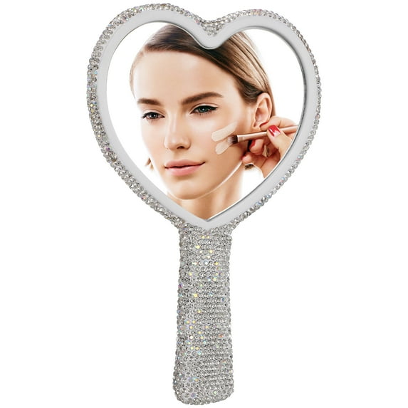 Handheld Mirror Rhinestone Mirror Heart Shape Mirror Single Sided Travel Makeup Mirror Bling Cosmetics Mirror Hand Mirror
