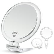 Handheld Mirror with Handle,6" Round Double Sided Portable 20x Magnifying Travel Mirror Set,B Beauty Planet