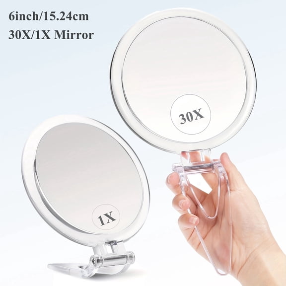 Handheld Mirror with Handle,6" Round Double Sided Portable 30X Magnifying Travel Mirror Set,B Beauty Planet