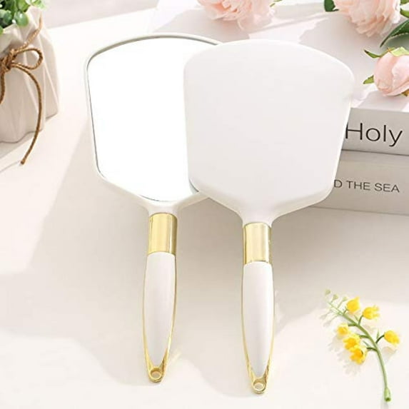 Handheld Mirror with Handle, for Vanity Makeup Home Salon Travel Use (Square)White