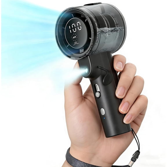 Handheld Misting Fan, 14000 RPM 4000mAh Rechargeable 50ml , 2 Mist Modes Digital Display, Ultra Quiet 38dB USB C Portable  Fan for Outdoor Hiking Travel Office Beach Camping