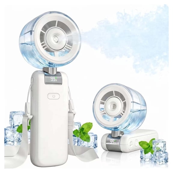 Handheld Misting Fan with Instant Ice Cooling, 4000mAh Rechargeable, 5-Speed Smart Display, Foldable Portable Water Spray Fan for Beach Outdoor Personal Turbo Cooling Fan