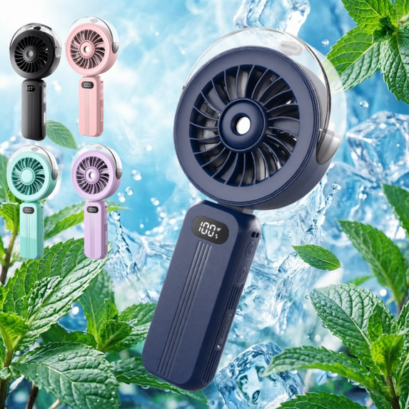 Handheld Misting Fan Portable, 4000mAh Rechargeable Water Spray Fan, 4 Speeds Foldable Personal Cooling Fan with Lanyard, Travel Outdoor Summer Gift