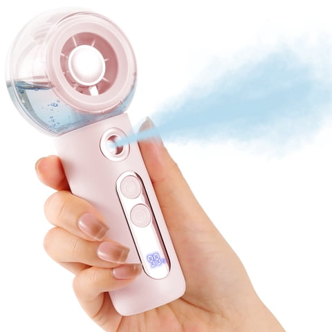TOBTOS Turbo Airflow 4-Speed Rechargeable Handheld Misting Fan with LED Display, Pink