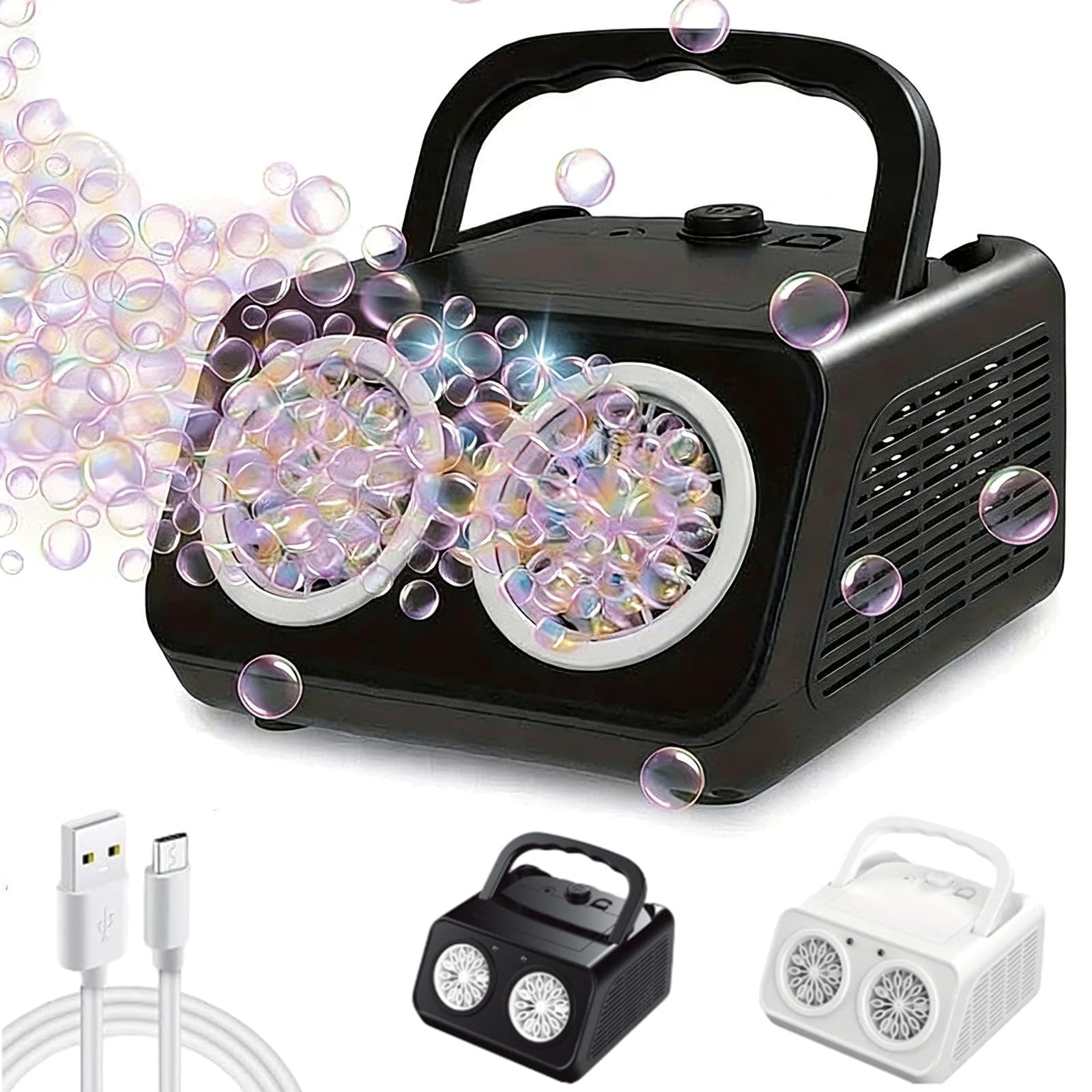 Handheld Multi-Hole Bubble Machine, Automatic Bubble Blower with Dual Fans High Output 20000 Bubbles per Minute, Portable for Outdoor Party Wedding Birthday Stage Backyard