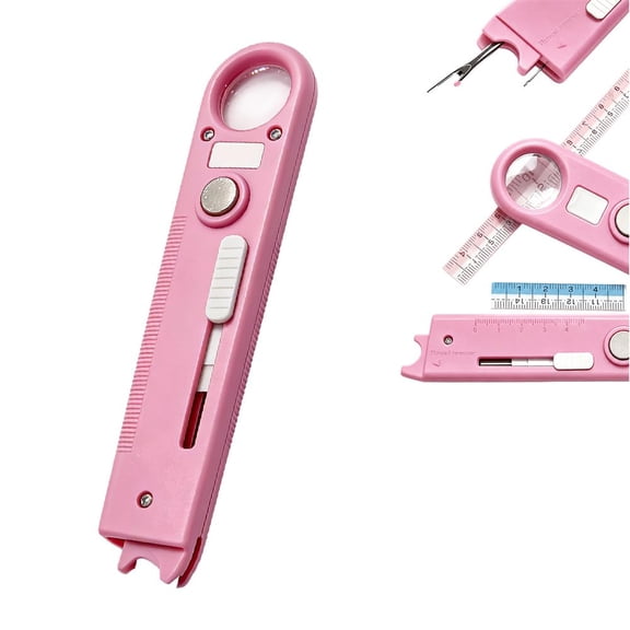 Handheld Needle Threader with Magnifier, Ruler, Magnetic Guide, and Sewing Tool Set