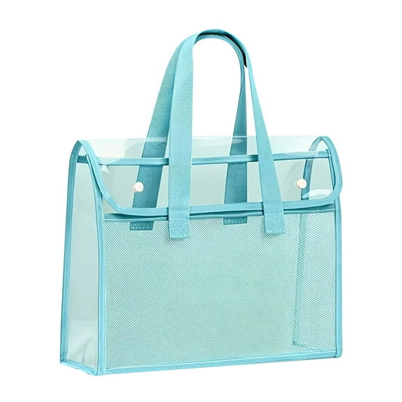 Handheld Organizer File Folder Transparent Plastic Test Paper Storage Bag Large Capacity Waterproof Briefcase Style File Document Meeting Paper Holder For Office Supplies, 1Pc(Blue,13x3.5x10")