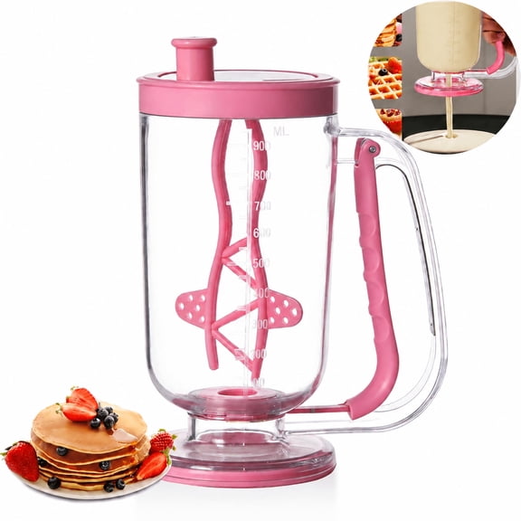 Handheld Pancake Batter Dispenser with Built-in Mixer Handle, No-Drip Squeeze Baking Tool for Muffins, Cupcakes & Waffles
