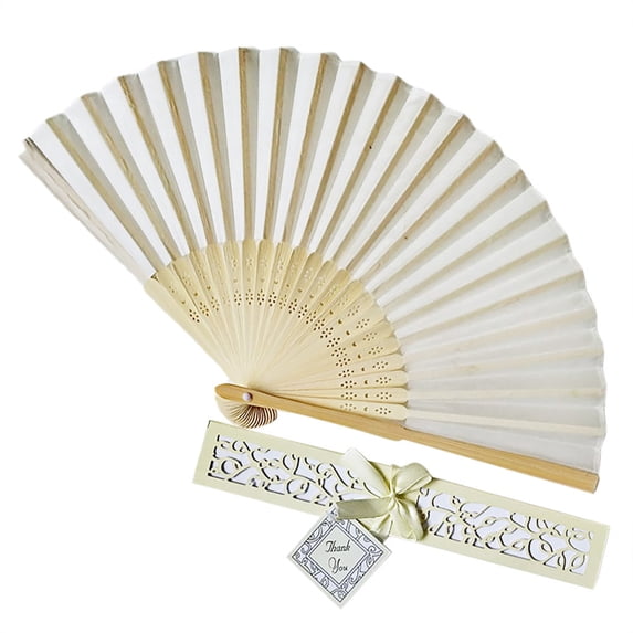 Handheld Paper Fan with Gift Box, Decorative Portable Fan Set, for Party Use, Personal Collection, Daily Cooling and Event Keepsake, by Cosmug, Beige