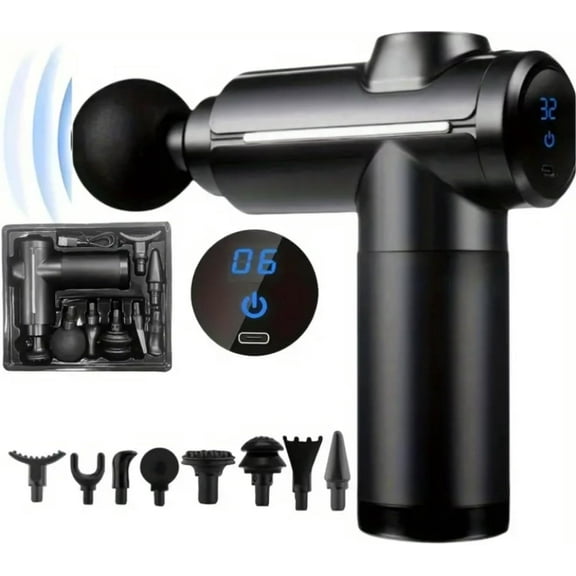 Handheld Percussion Massage Gun, USB Rechargeable, 32 Speed Levels, Portable Handheld Massage Device for Deep Tissue Relief, (Black)