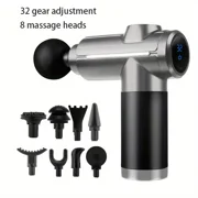 Handheld Percussion Massage Gun, USB Rechargeable, 32 Speed Levels, Portable Handheld Massage Device for Deep Tissue Relief, (Gray)