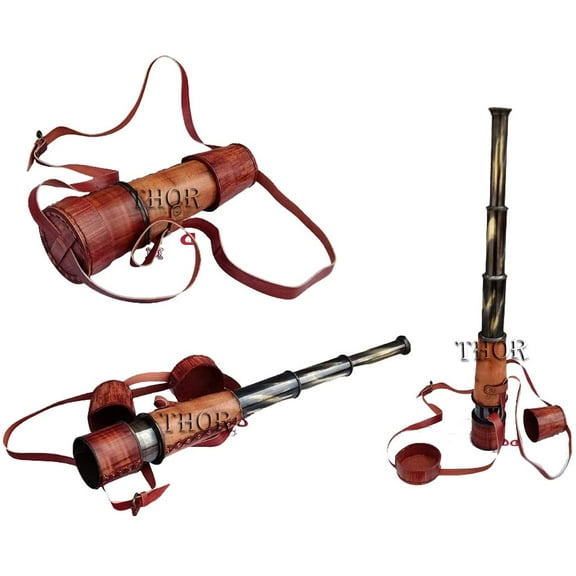 Handheld Pirate Spyglass Brass Nautical Antique Telescope With Leather 18 inches