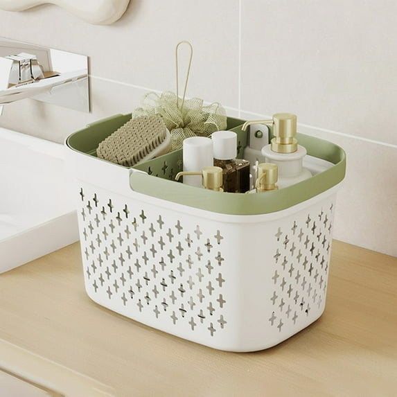 Handheld Plastic Bath Basket, Wet-Dry Separation Shower Organizer, Zoned Storage Caddy, for Toiletries or Bathroom Essentials
