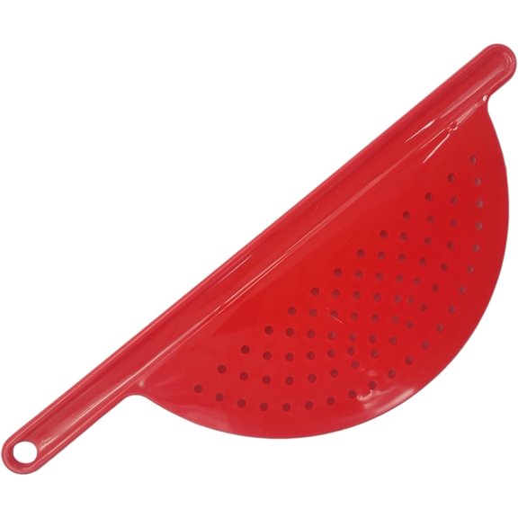 Handheld Plastic Pot Drainer, Noodle & Pasta Strainer with Handle - Fits up to 9" Pots - Red