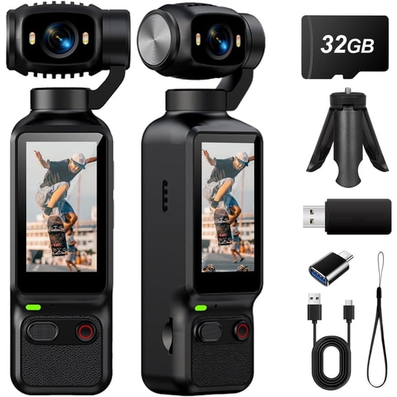 Handheld Pocket Action Camera, 1.97 Inch HD Screen, 180° & 90° Rotatable Lens with Fill Light, 1080P HD Mini Vlog Camera, Compatible with Bike Tripod Mount for Outdoor Sports Travel Camping