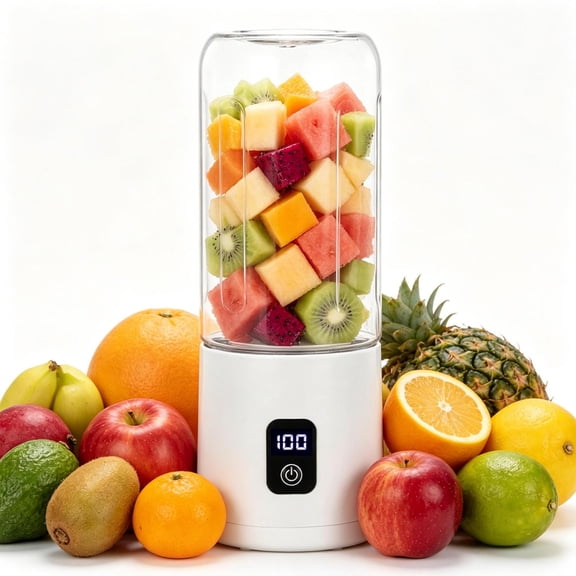 Handheld Portable Blender Cup, 8.07" Compact Wireless Juicer, One-Button Personal Smoothie Maker for Fruit Shakes, Rechargeable for Travel Gym Outdoor,White