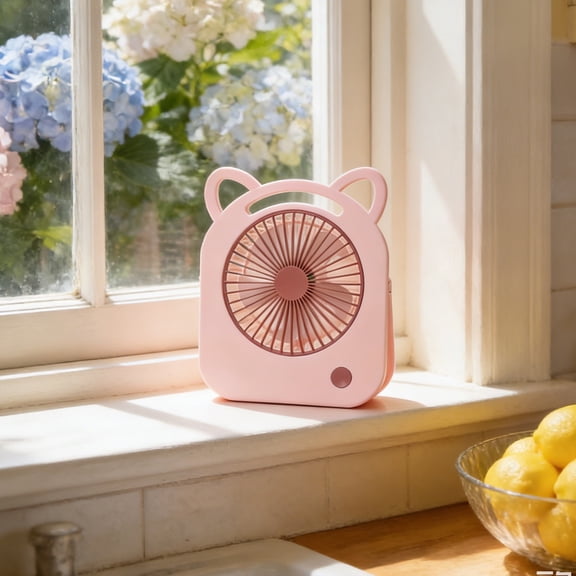Handheld Portable Fan Cute Cats's Ears Small Fan USB Charging Three Gear Angle Adjustable Desktop Bedside Household Handheld Electrics Fan for Outdoor Activities, Travel, Beach