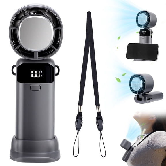 Handheld Portable Fan with Ice Cooler, 2025Upgraded Foldable Mini Personal Fan Speed(1-100), 13000 RPM Powerful Cooling Ice Fan, Rechargeable 3-IN-1 Hand/Desk/Neck Fan for Travel Camping Outdoor