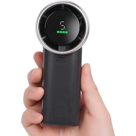 Handheld Portable Turbo Fan,12 hours Long Battery Life Rechargeable Mini Fan with Air Turbo Tech, 5 Speeds, Digital Display. Personal Fan for Travel, Camping, Beach and Home,Black
