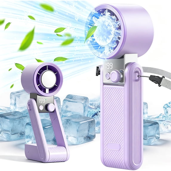 TNYXORIX Portable Handheld Personal Fan with Ice Cooler,Rechargeable 199 Speed Mini Table Pocket Fan 15000 RPM,up to 20Hrs Cooling,for Travel Outdoor,Office,Camping,Hiking-Purple