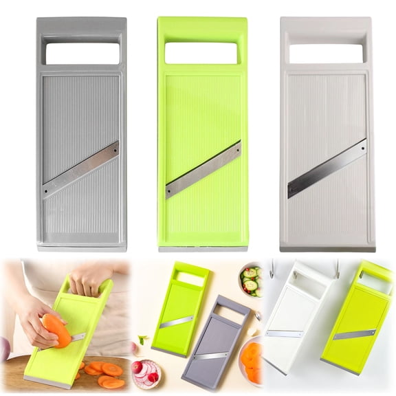 Handheld Potato Slicer & French Fry Cutter, Stainless Steel Manual Vegetable Slicer for Chips Homemade Fries Carrots Zucchini Easy Grip Green Slicer Chip Maker
