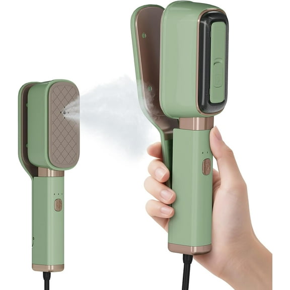 Handheld Press Steamer for Clothes, 3-in-1 Mini Travel Press Iron, 180 Rotatable, 1000W 15s Fast Heat-Up, Portable Garment Wrinkle Remover for Collars & Cuffs (Matcha Green)