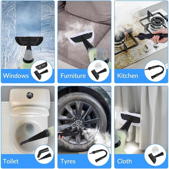 Handheld Pressurized Steam Cleaner with 12 pcs Accessories, Portable Steamer for Cleaning, Steam Cleaner for Home Use, Steamer for Cleaning Car, Furniture, Floor, Upholstery, Grout and Tile, Green