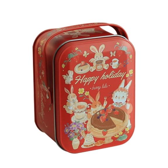 Handheld Rabbit-Shaped Tin Cookie Box, Metal Storage Container with Lid for Candy, Cookies, and Trinkets
