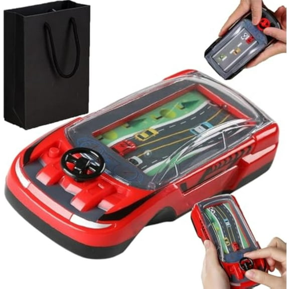 Handheld Racing Car Game, Portable Handheld Dual Player Race Game, Simulation Adventure Driving Steering Wheel Interactive Racing Car Games (Red)