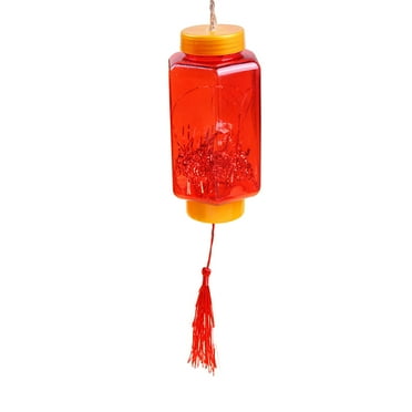 Handheld Red Lantern with Pole Tassels 3 Flash Modes Battery Operated Chinese New Year Spring Festival Decoration Kids L