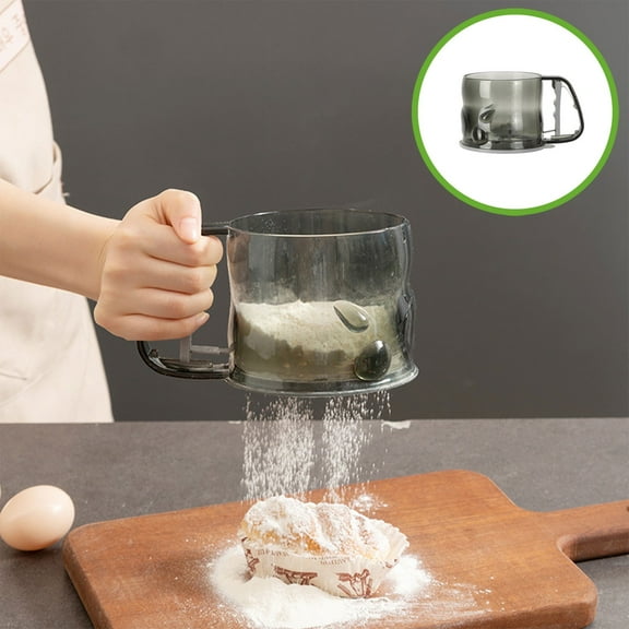 Handheld Semi-Automatic Flour Sieve | Plastic Powder Sifter for Baking | Gray 6.69x4.13x3.74in | Ergonomic Grip & Fine Mesh Filter for Clump-Free Results