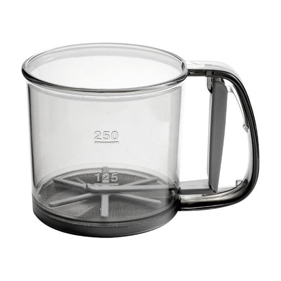 Handheld Semi-Automatic Flour Sifter With Clear Measuring Cup - Fine Mesh Sieve 125ml/250ml Markings For Baking Cakes Powdered Sugar
