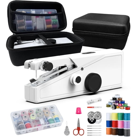 Handheld Sewing Machine for Beginners - Portable Cordless Mini Sewing Machine, Complete Sewing Kit & Accessories - Easy Electric Stitching for , Travel & DIY Repairs, White-3