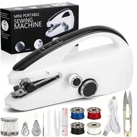 Handheld Sewing Machine for Beginners, Portable Mini Hand Sewing Machine for Quick Stitching, Electric Lightweight Easy to Use, Travel & DIY, Emergency Repairs for Clothes & Fabrics Ivory